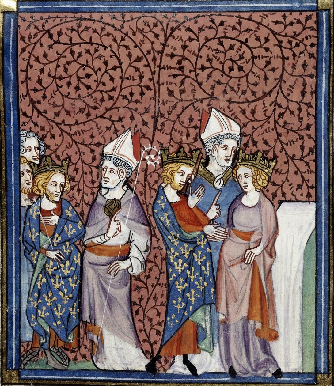 Henri Ier envoyant un évêque, et son mariage avec Anne, Grandes chroniques de France, Royal 16 G.VI, f.269v, c. 1332-1350 (22727649151) - Georgia Levan Ramishvili from Tbilisi