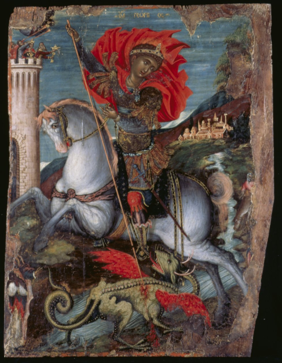 Icône de Saint Georges à cheval terrassant le dragon - Georgios Klontzas