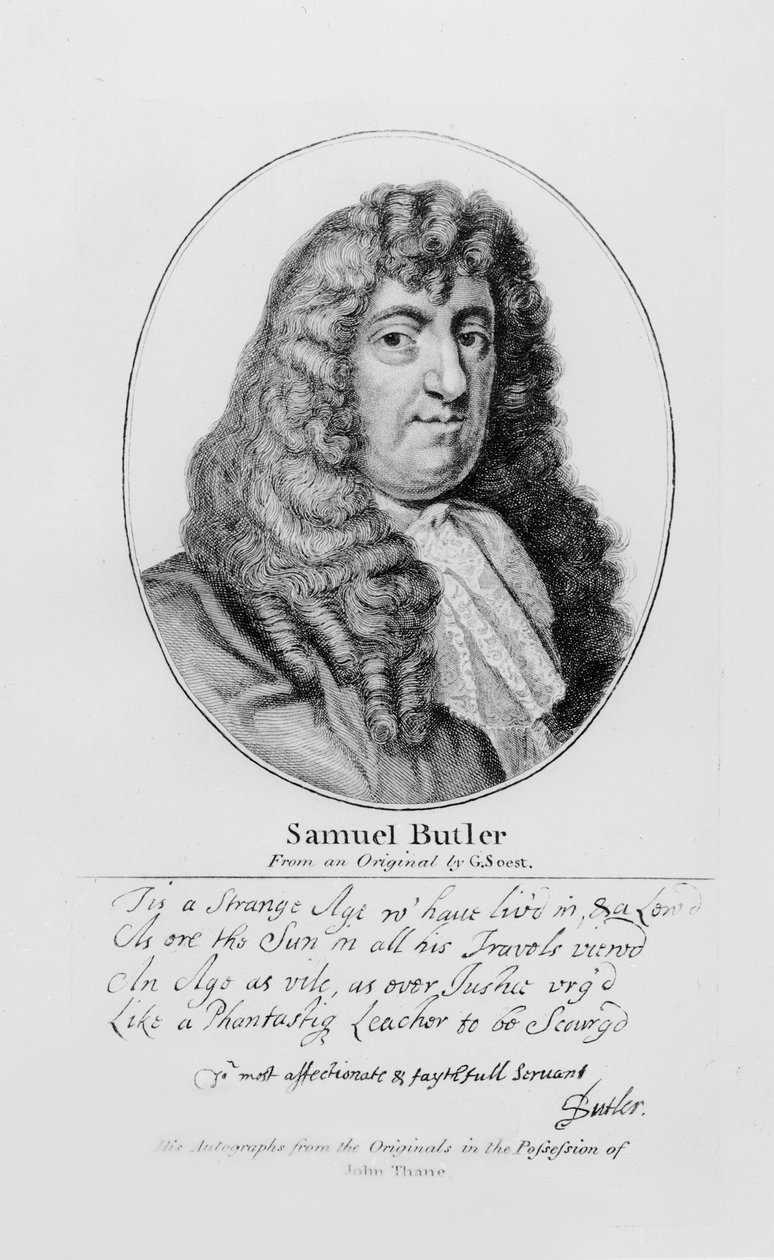 Portrait de Samuel Butler (1612-80) avec un échantillon de son écriture - Gerard Soest