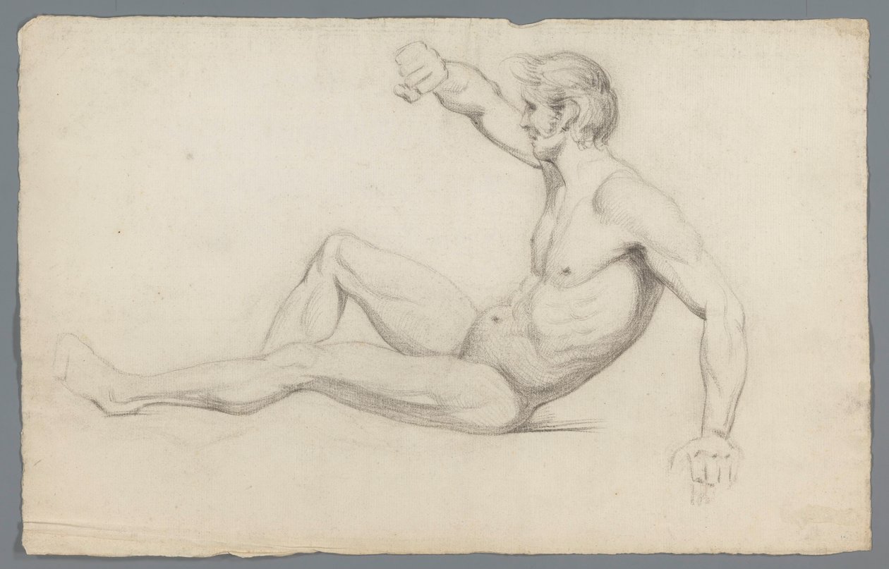 Nu masculin assis, avec un bras levé - Gerard Allebé