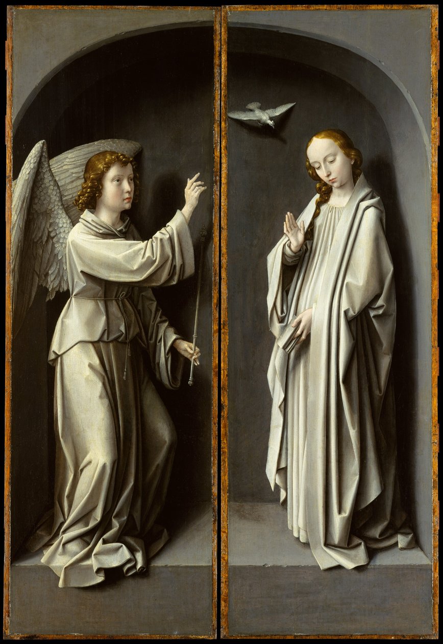 Archange Gabriel ; La Vierge Annonciate, c.1510 (huile sur panneau de chêne) - Gerard David