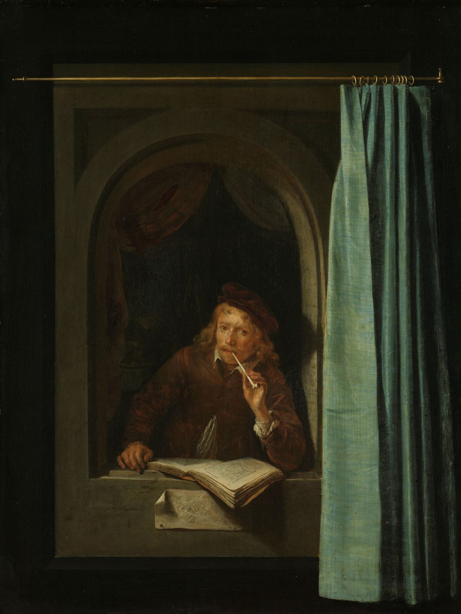 Homme fumant une pipe. Autoportrait, 1650 - Gerrit Dou