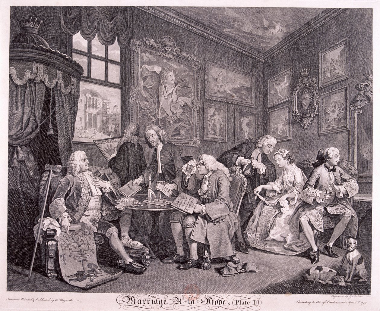 Mariage à la mode, 1745, planche I - Gerard Jean Baptiste Scotin