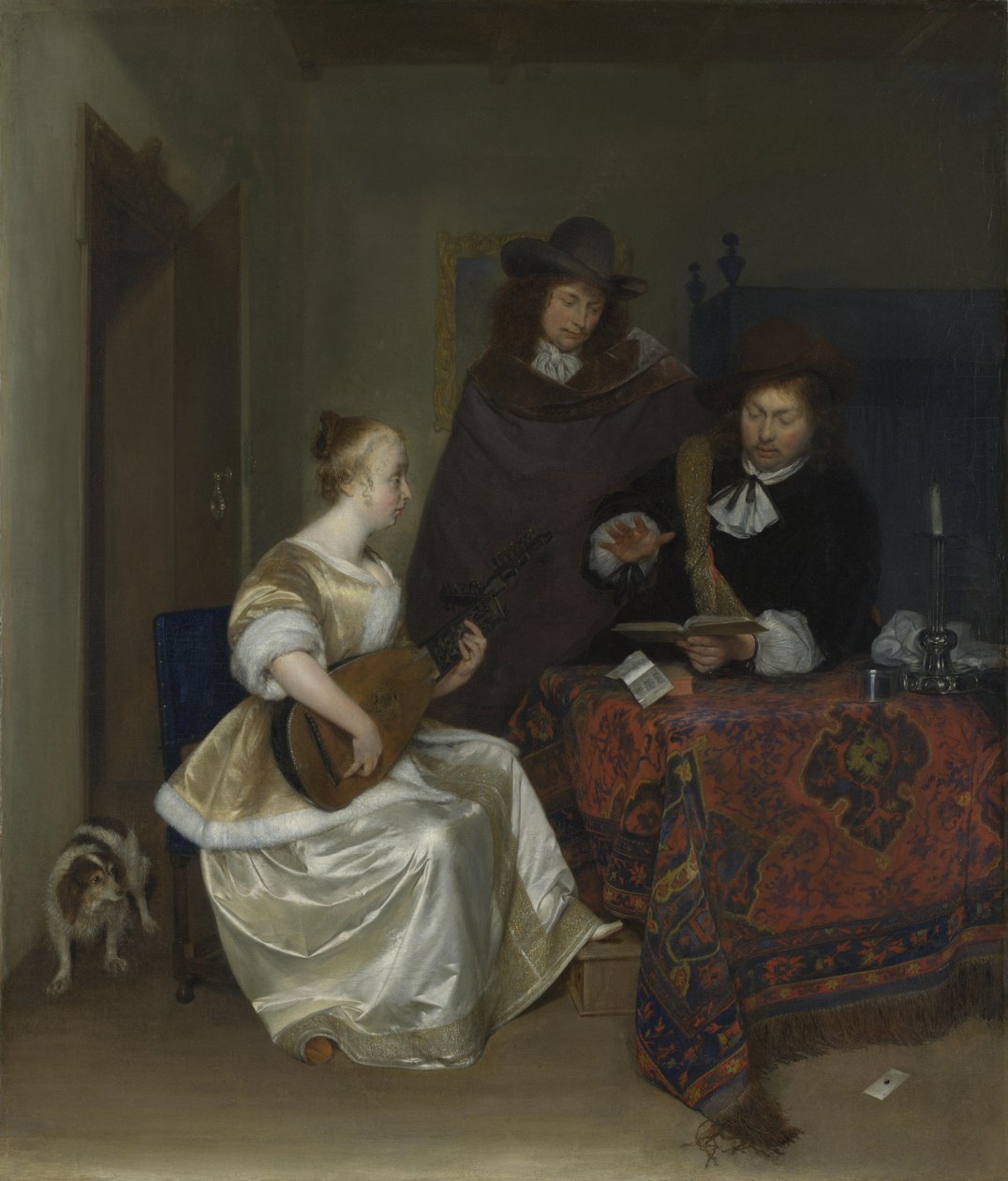 Une femme jouant du théorbe pour deux hommes, vers 1668 - Gerard Ter Borch the Younger