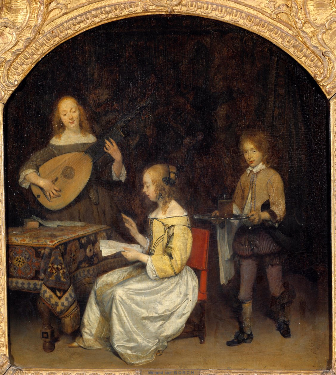 Le concert : chanteur et joueur de luth théorbe - Gerard ter Borch