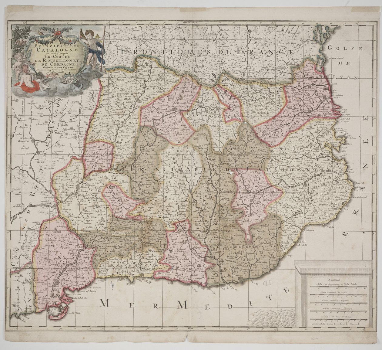 Principauté de Catalogne, vers 1702 (eau-forte coloriée à la main) - Gerard Valck