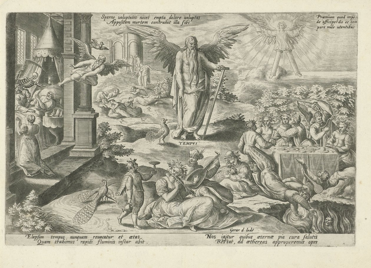 Le Temps au milieu des gens paresseux Sperne uoluptates nocet empta dolore uoluptas Moraliserende allegorieën op de tijd - Gerard de Jode