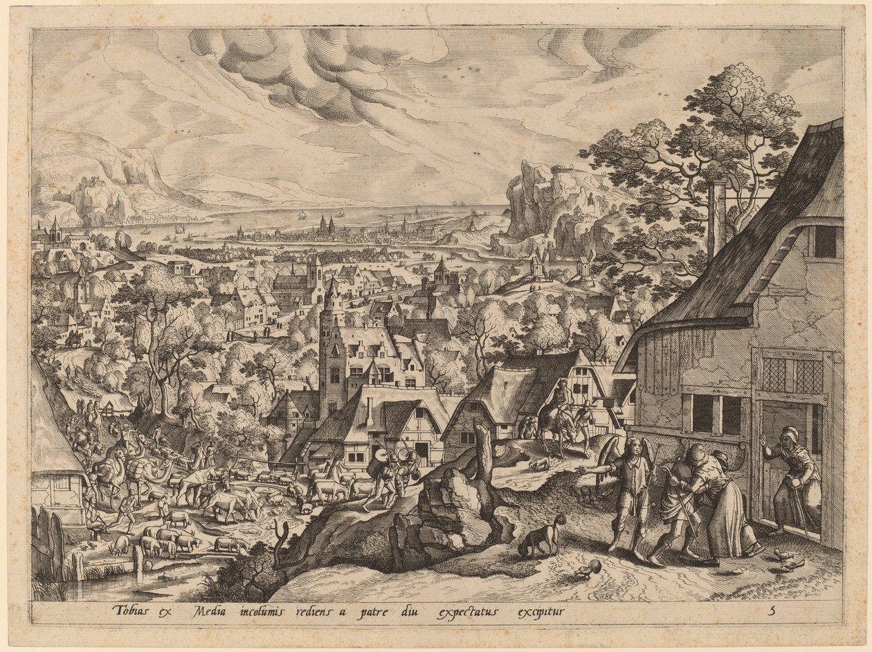 Tobias rentre chez lui avec sa mariée - Gerard de Jode after Hans Bol