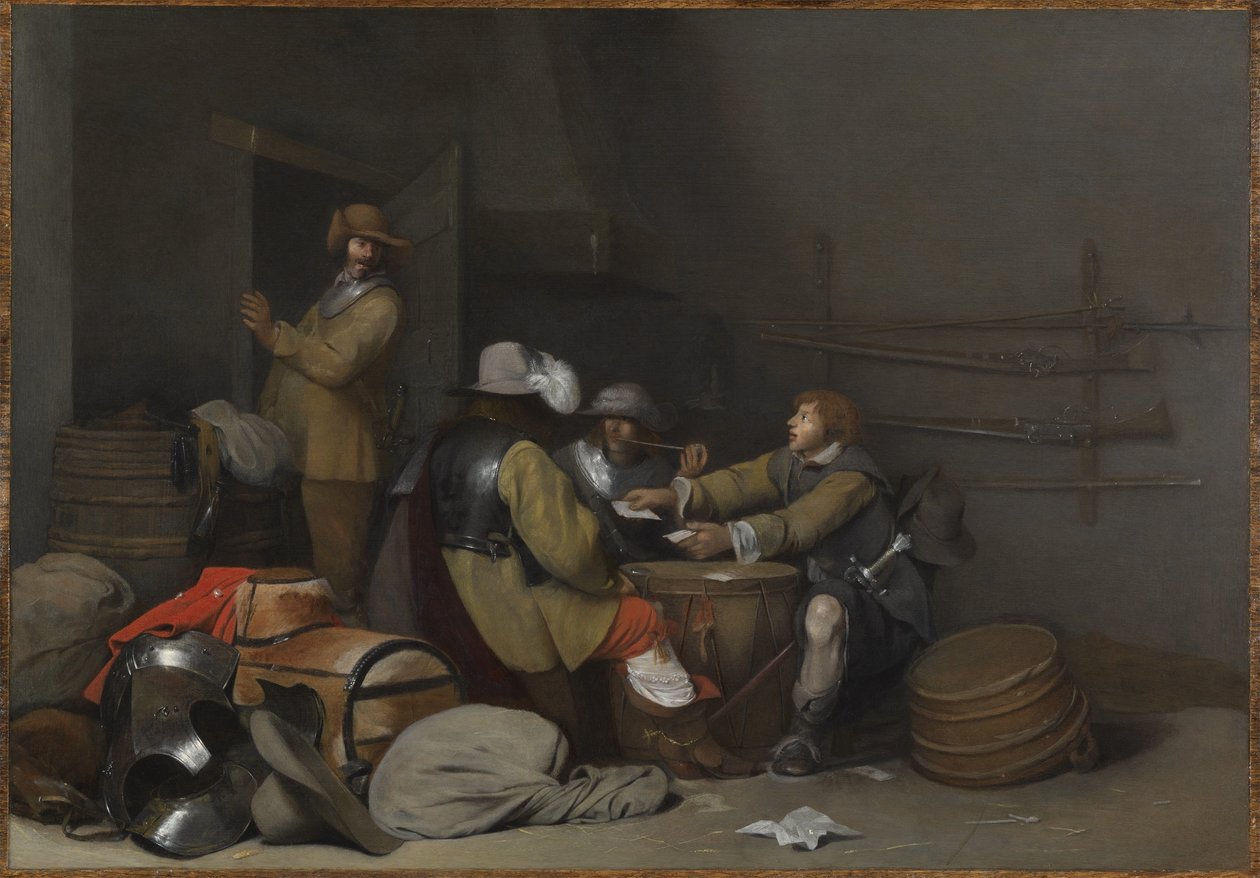 Intérieur de la salle des gardes avec des soldats fumant et jouant aux cartes - Gerard ter Borch