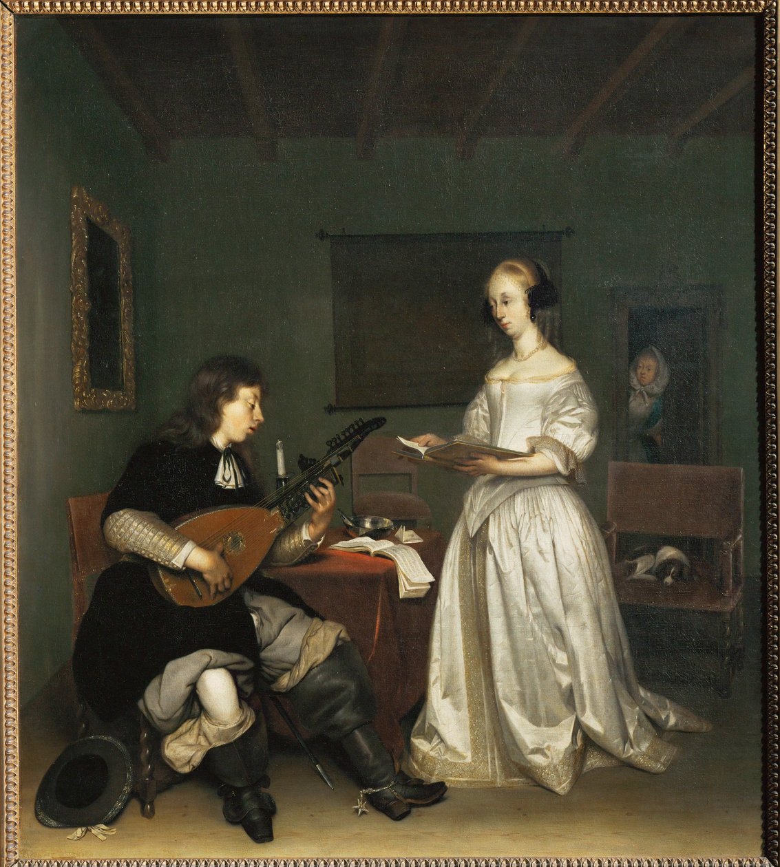Le duo: chanteuse et joueur de luth theorbe … - Gerard ter Borch or Terborch