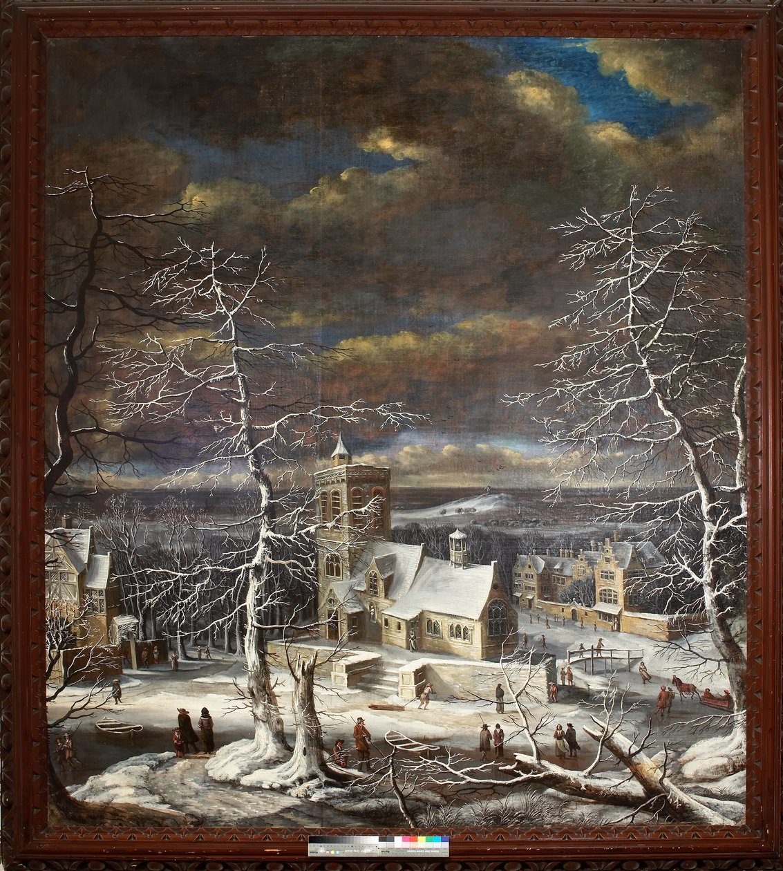 Un village en hiver avec des personnages sur la glace - Gerard van Edema