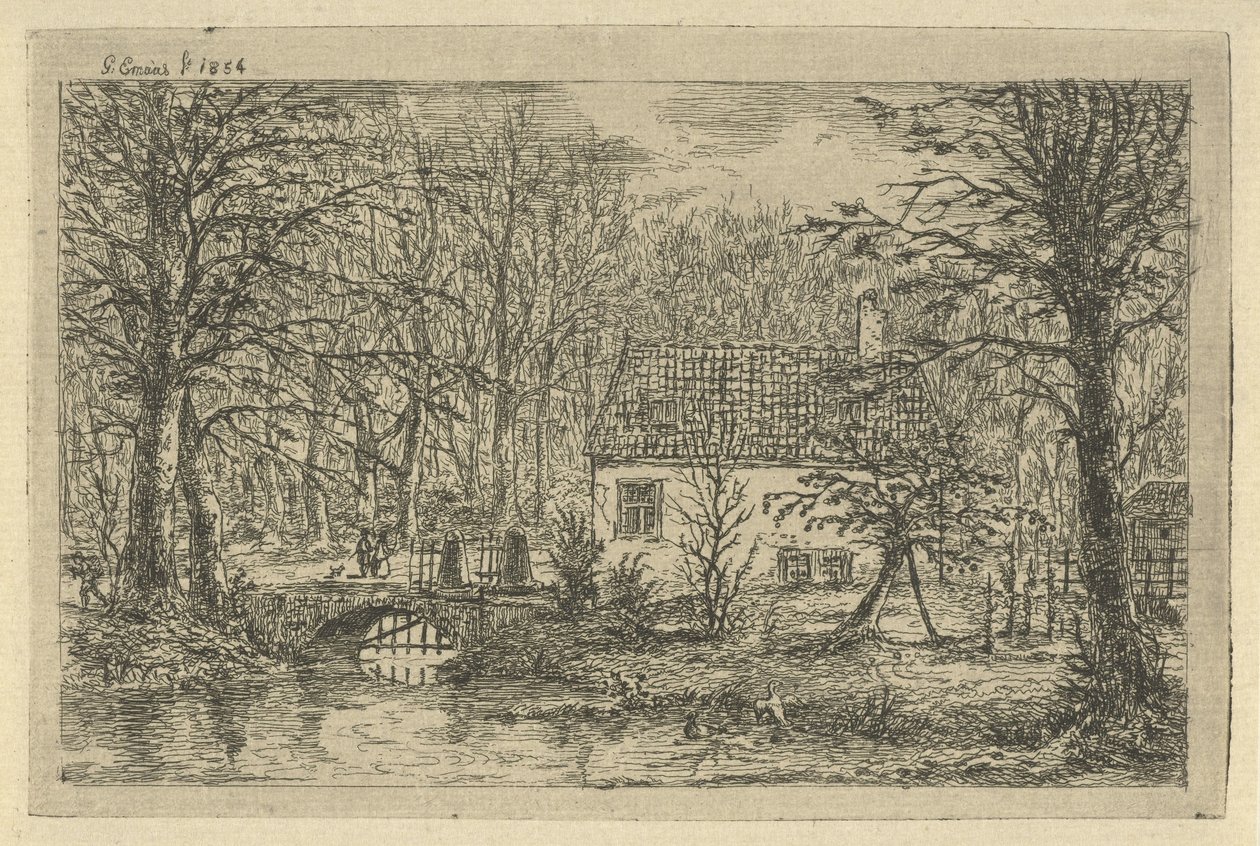 Maison avec pont sur un fossé - Gerardus Emaus de Micault