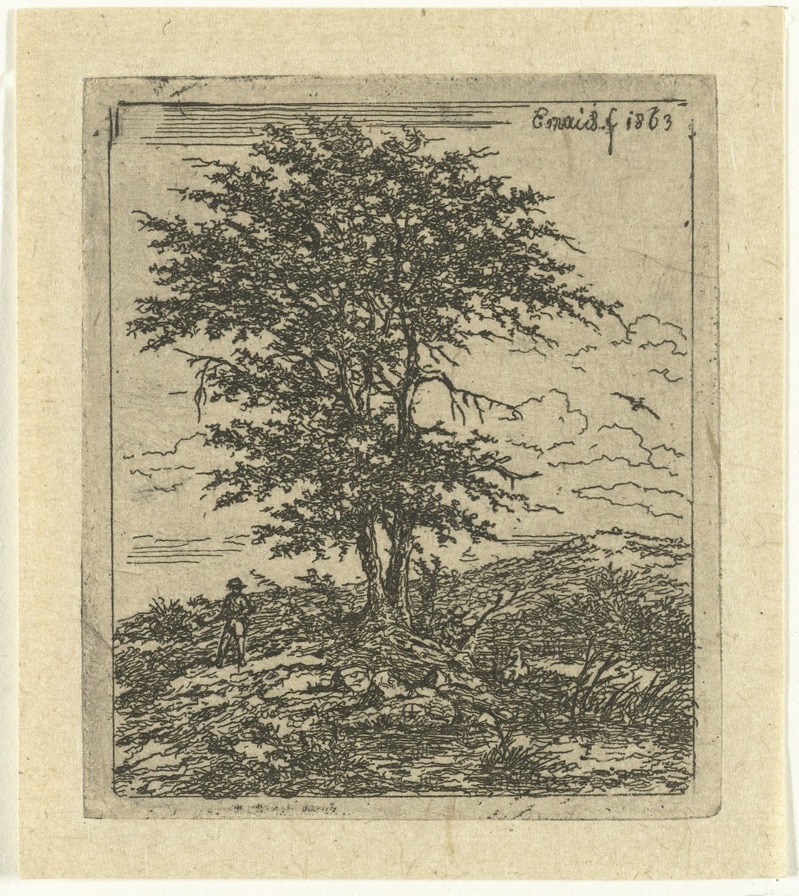 Paysage avec chêne et chasseur - Gerardus Emaus de Micault