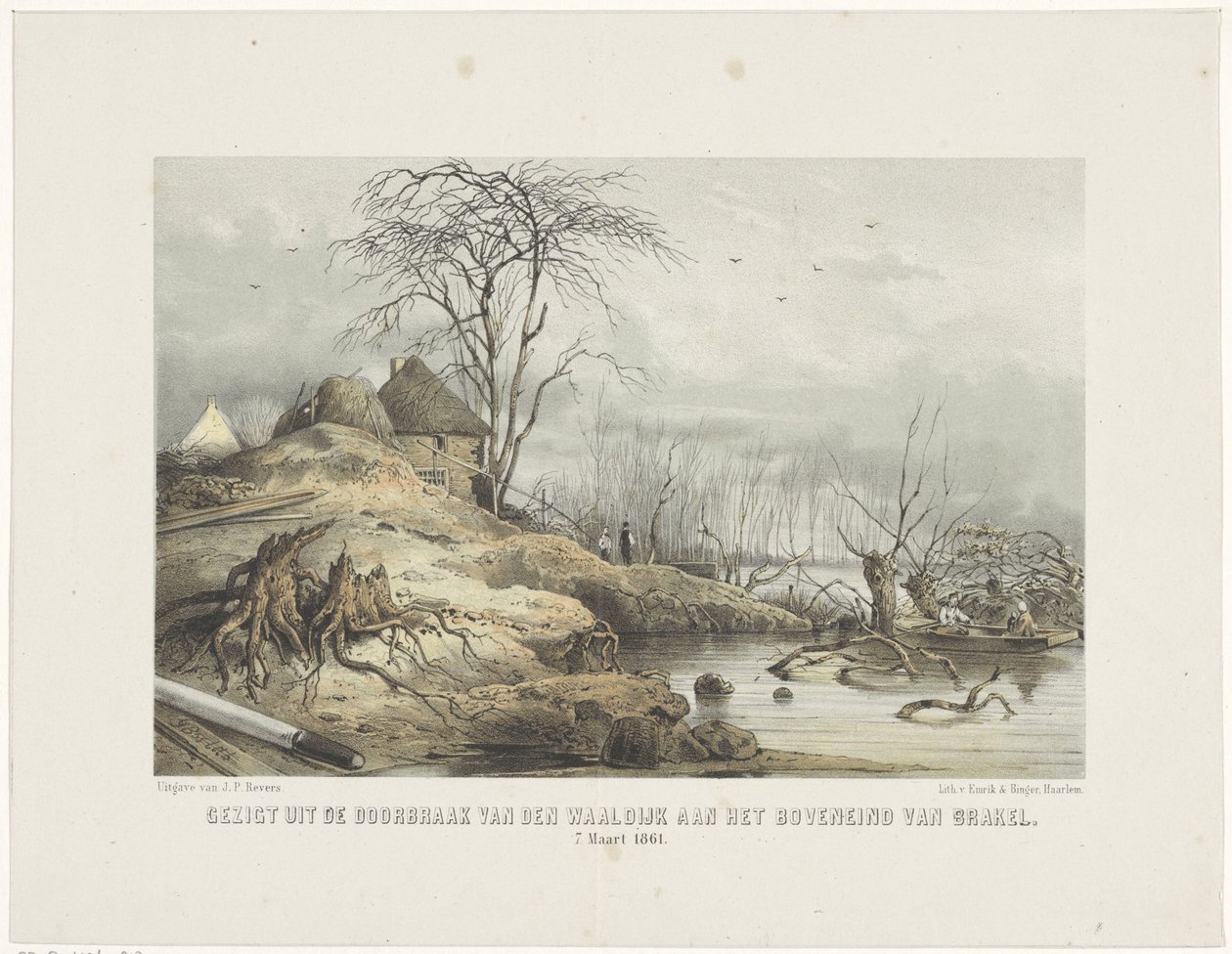 Rupture de la digue de la Waal (Vue de la rupture de la digue de la Waal au bout supérieur de Brakel le 7 mars 1801) - Gerardus Johannes Bos
