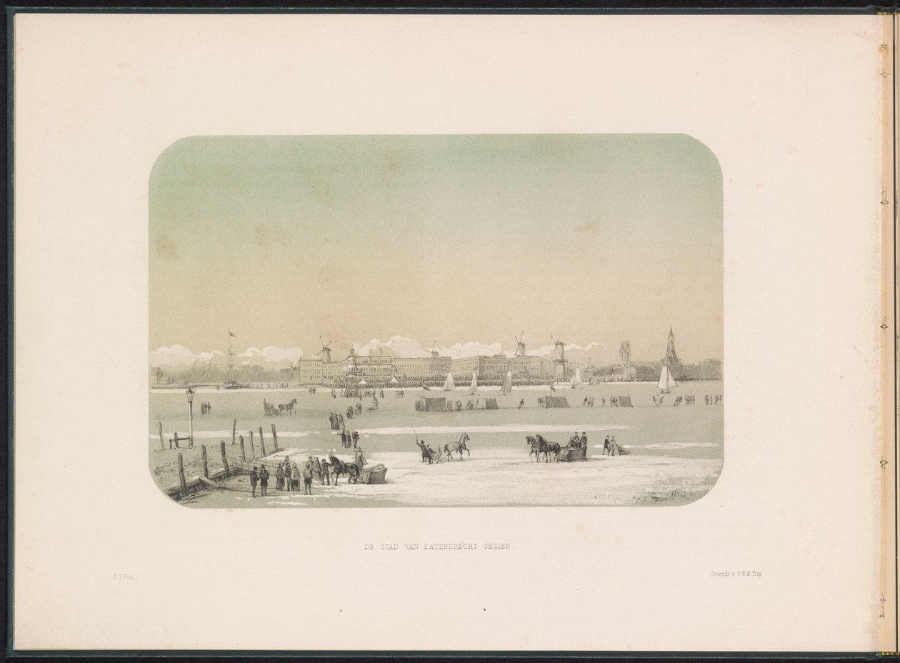 Plaisirs sur glace sur la Meuse à Rotterdam, vue depuis Katendrecht, 1855 - Gerardus Johannes Bos