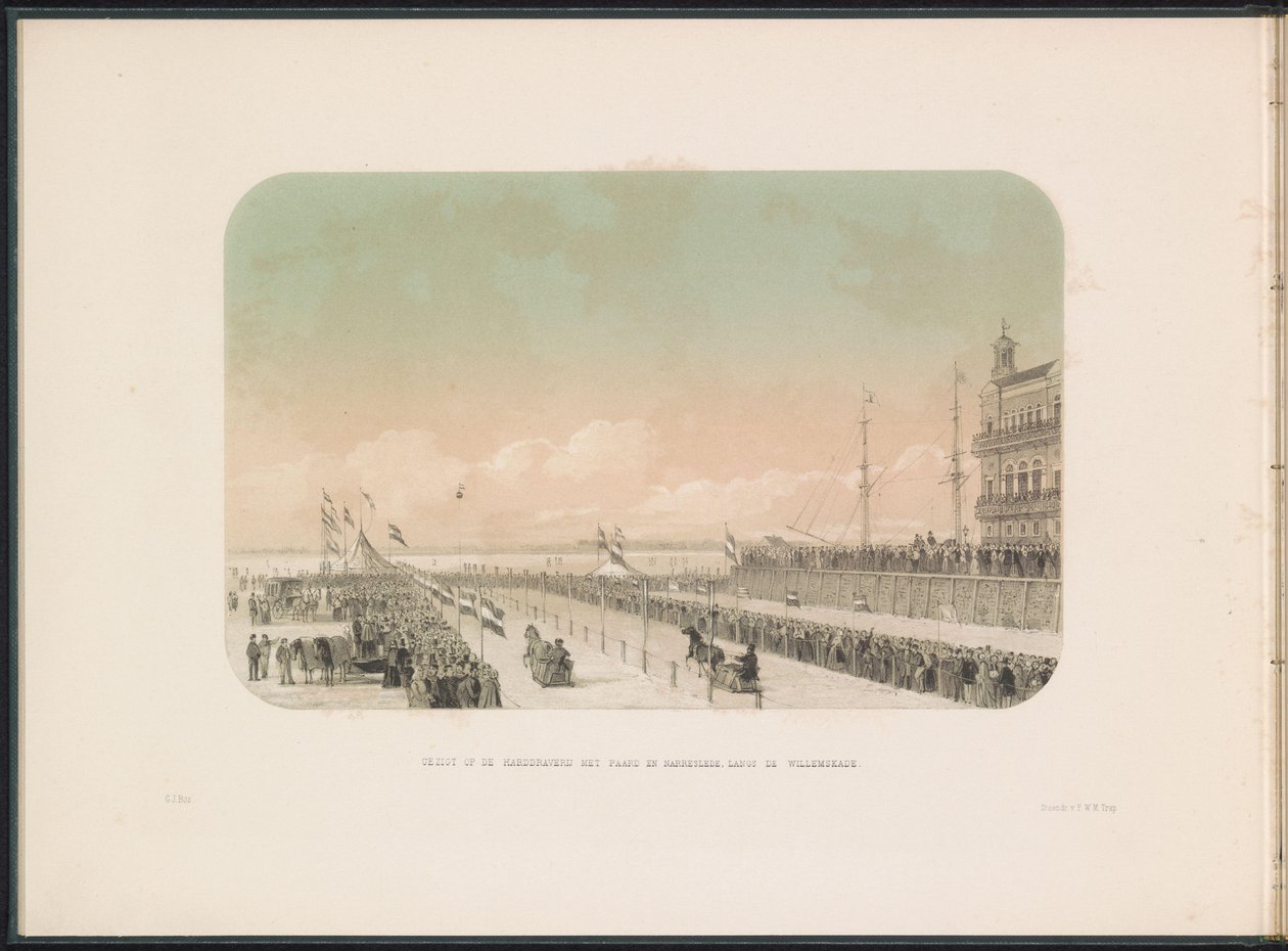 Course de traîneaux sur la Meuse à Rotterdam, 1855 (série: Les plaisirs de la glace sur la Meuse à Rotterdam en février 1855) - Gerardus Johannes Bos