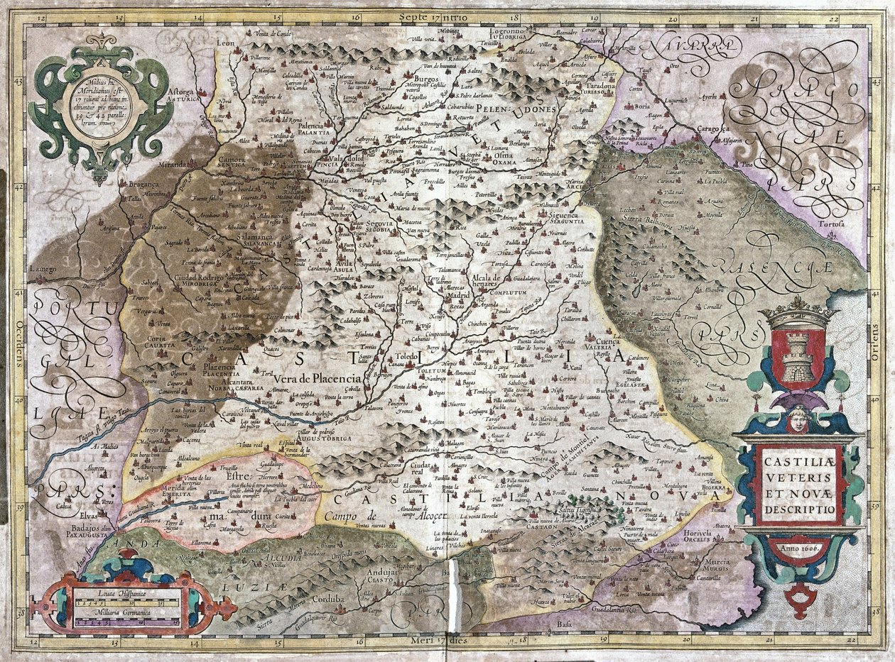 Castille avec Madrid et Tolède, Espagne (gravure) - Gerardus Mercator