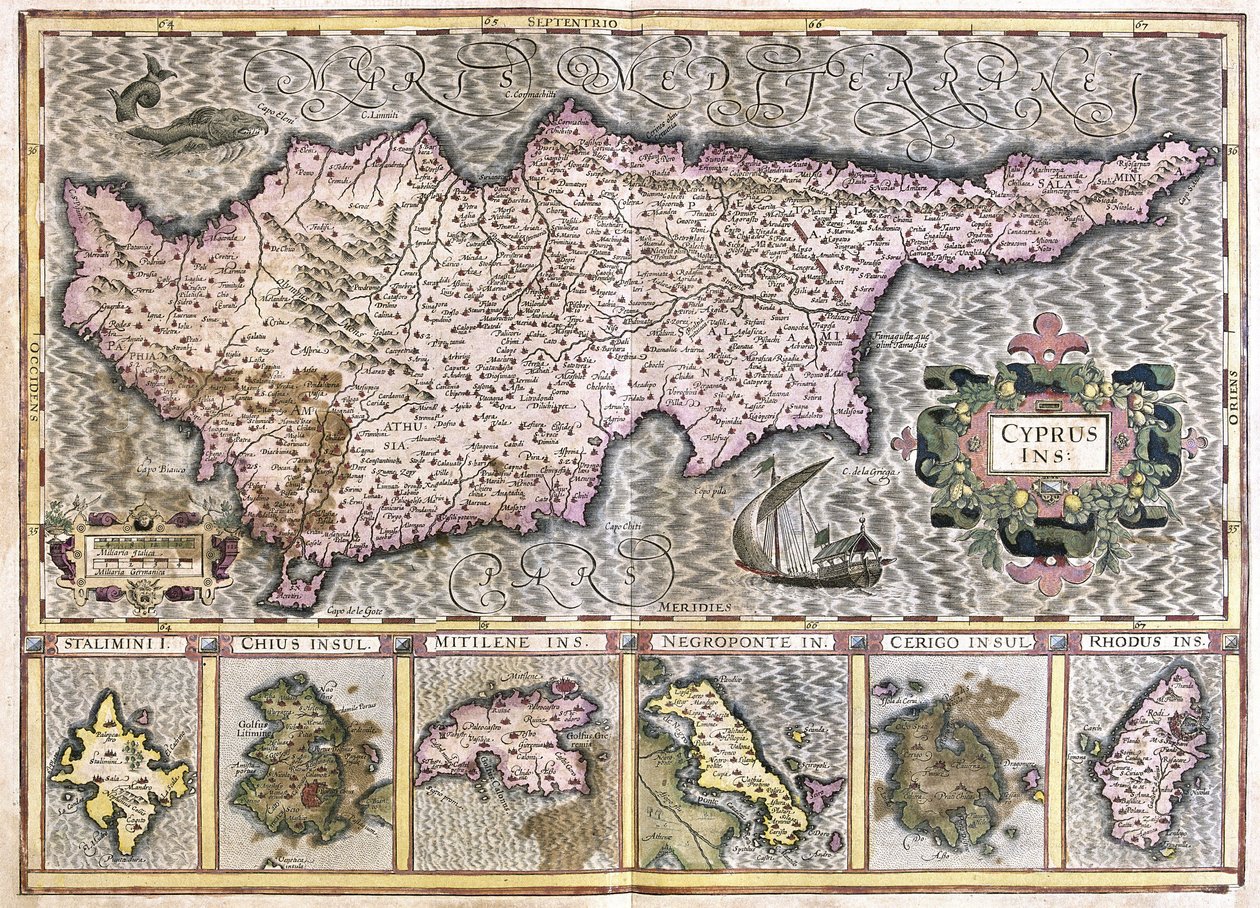 Chypre et les îles Stalimini (Lemnos) Chios, Mitilene, Negroponte, Cerigo et Rhodus (gravure) - Gerardus Mercator