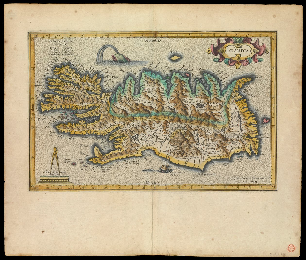 Islandia, par Gerardus Mercator avec privilège, vers 1595 - Gerardus Mercator