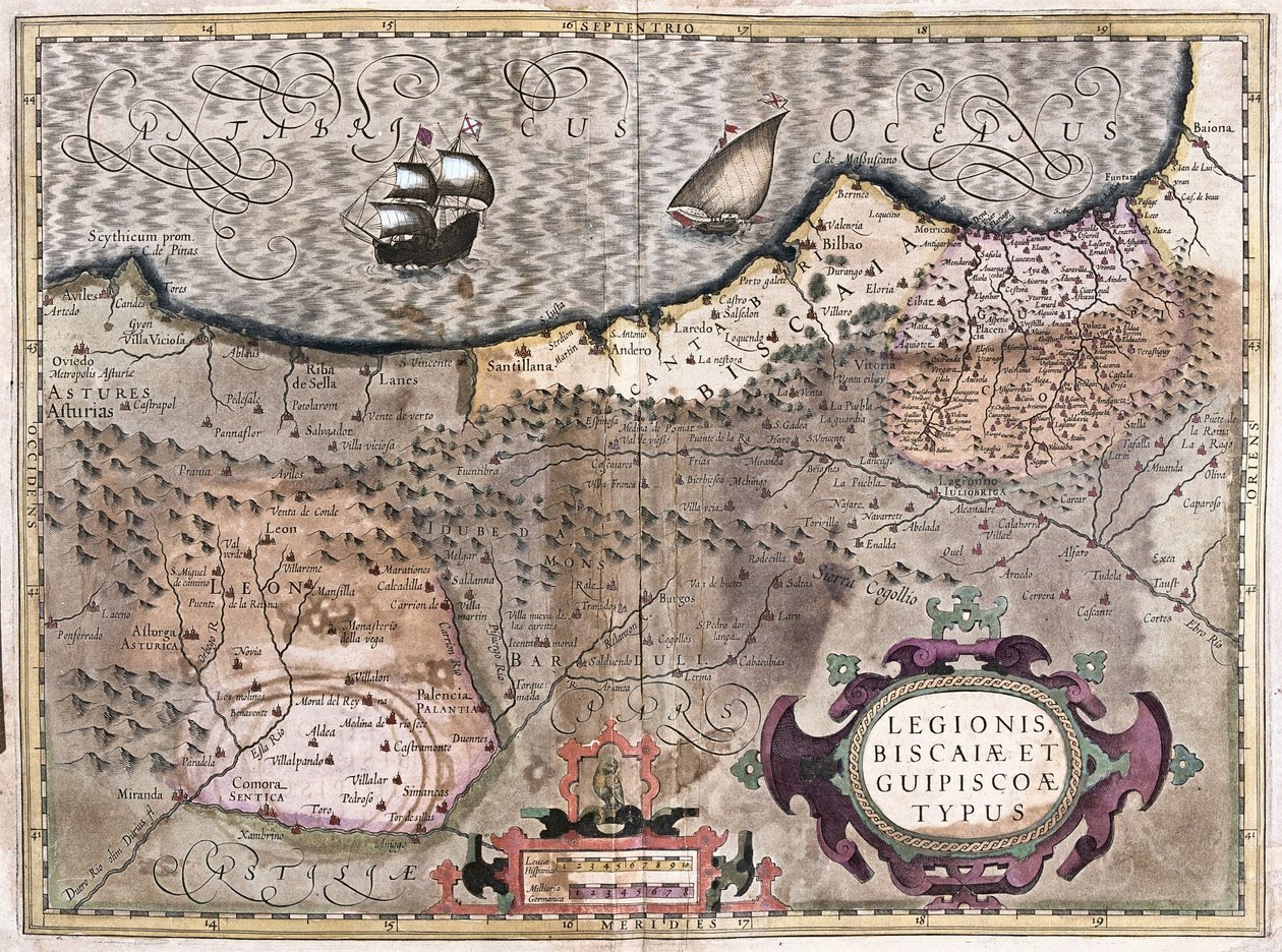 Oviedo, Burgos, Bilbao, Bayonne (Asturies), Espagne (gravure) - Gerardus Mercator