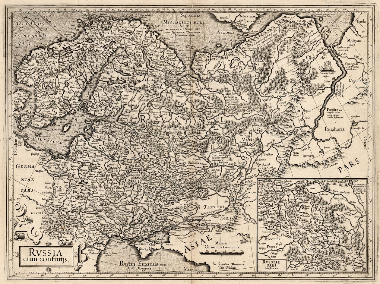 Russia cum Confinijs. Carte de la Russie, 1587 - Gerardus Mercator