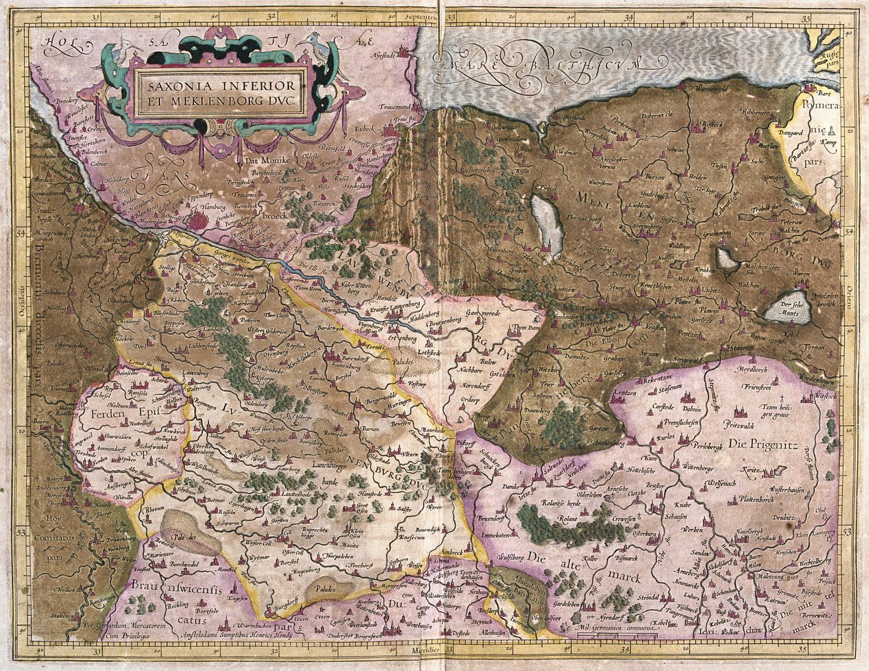 Saxe et Mecklembourg, Allemagne (gravure) - Gerardus Mercator