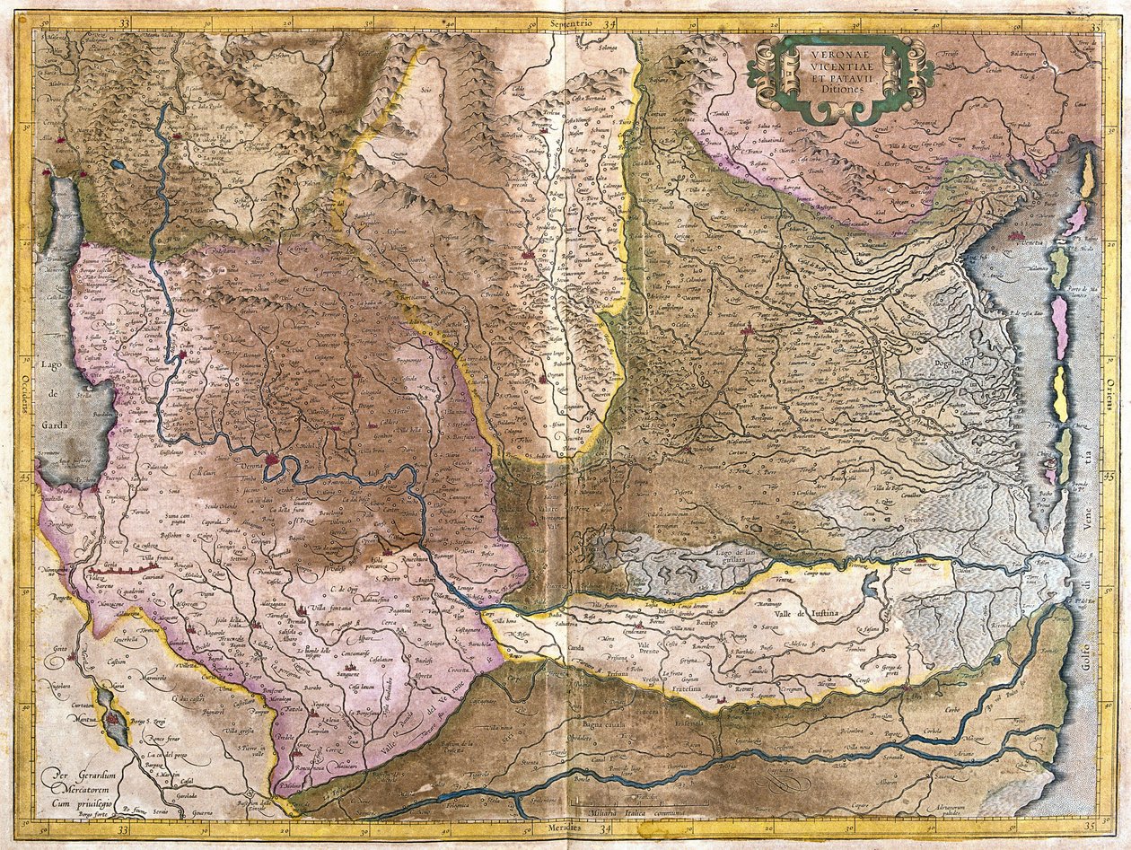 Vérone, Vicence et Padoue, Italie (gravure) - Gerardus Mercator