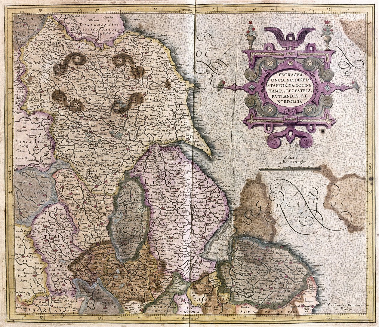 Yorkshire, Lincolnshire, Staffordshire, Nottinghamshire, Leicestershire, Rutland et Norfolk, Grande-Bretagne - Gerardus Mercator