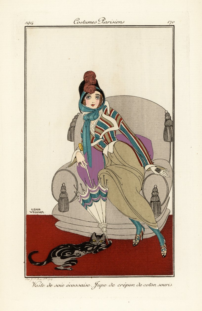 Femme en gilet de soie écossaise, jupe en crêpe de coton - Gerda Marie Frederike Wegener