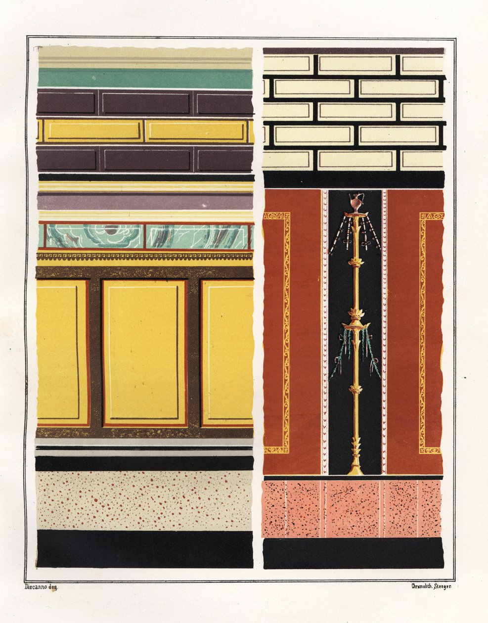 Peintures murales des pièces de la Maison des Épigrammes. V, Ins. 1, No. 18. À gauche, une fresque d
