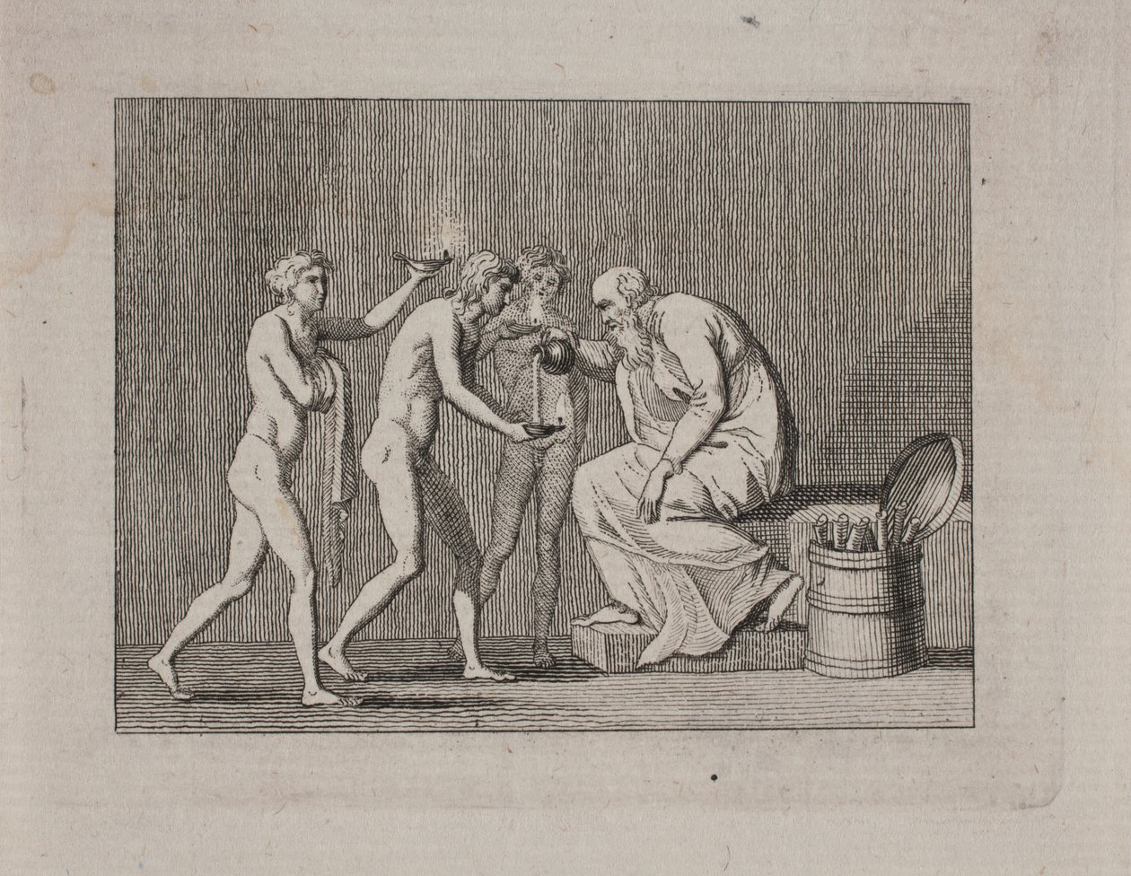 Allégorie avec trois jeunes hommes et un vieil homme en costume antique - Gerhard Ludvig Lahde