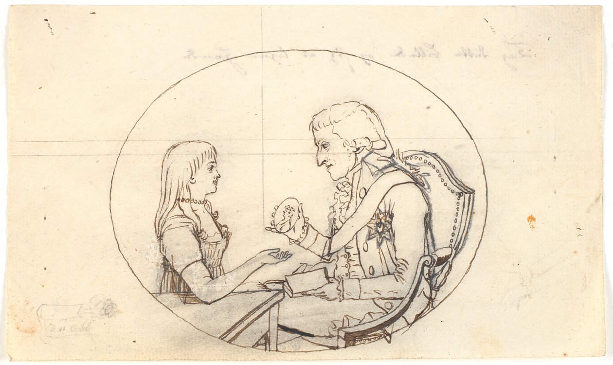 Prince héritier Frederik avec le prince héritier (Chr. VIII) montrant un portrait de la princesse héritière décédée Sofie Frederikke - Gerhard Ludvig Lahde