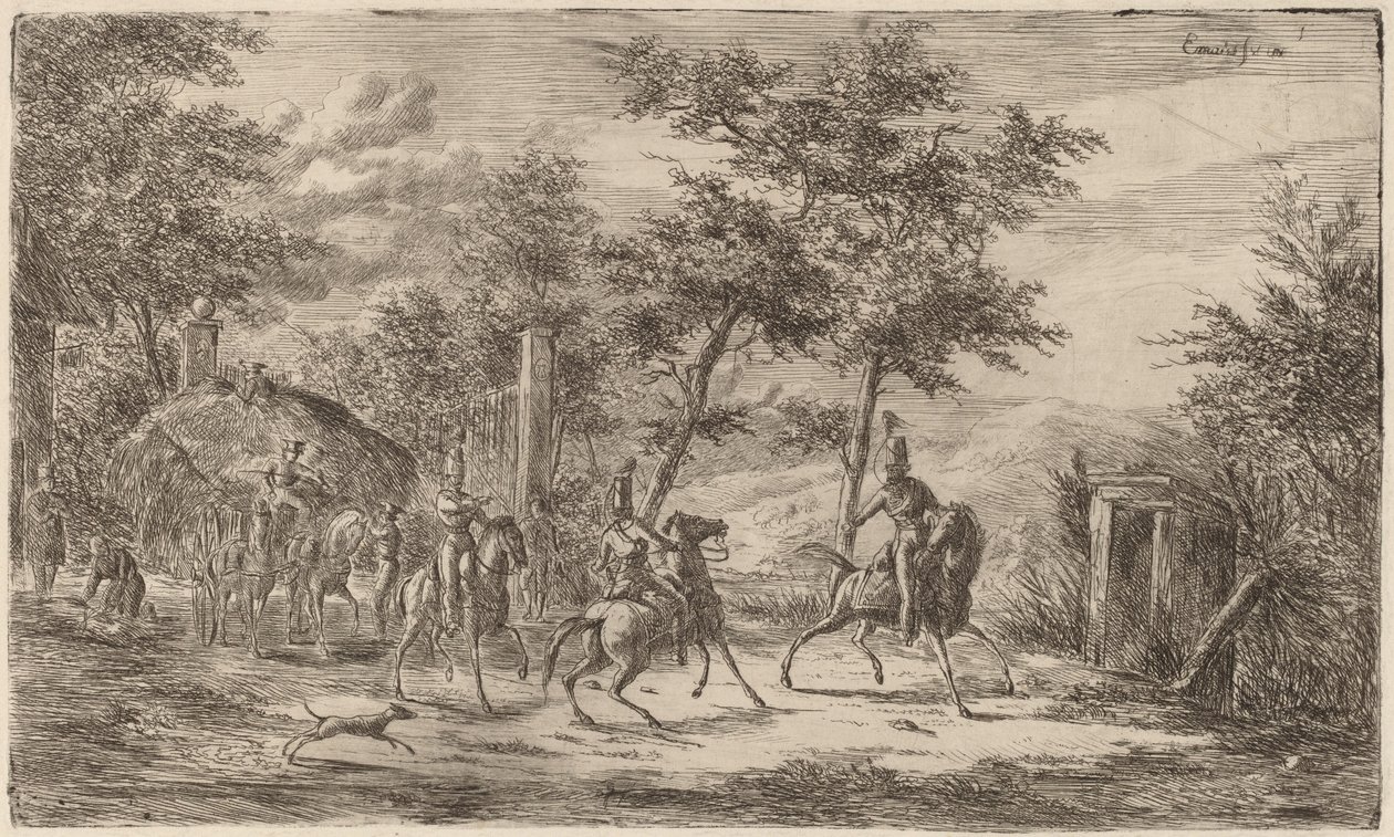 Cavalerie et chariot de foin - Gerhardus Emaus de Micault