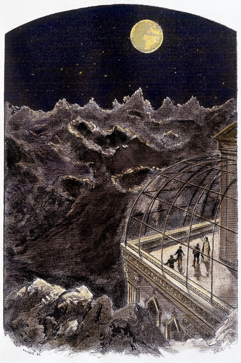 Personnes sur la Lune observant la Terre - ill. de Gerlier, dans Un monde inconnu : 2 ans sur la lune par Pierre de Sélènes, éd. Flammarion - Gerlier Gerlier