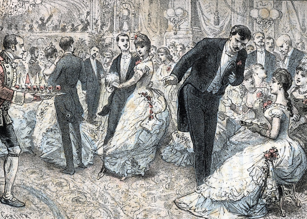 Société et mondanités : le bal vers 1880 Gravure de 