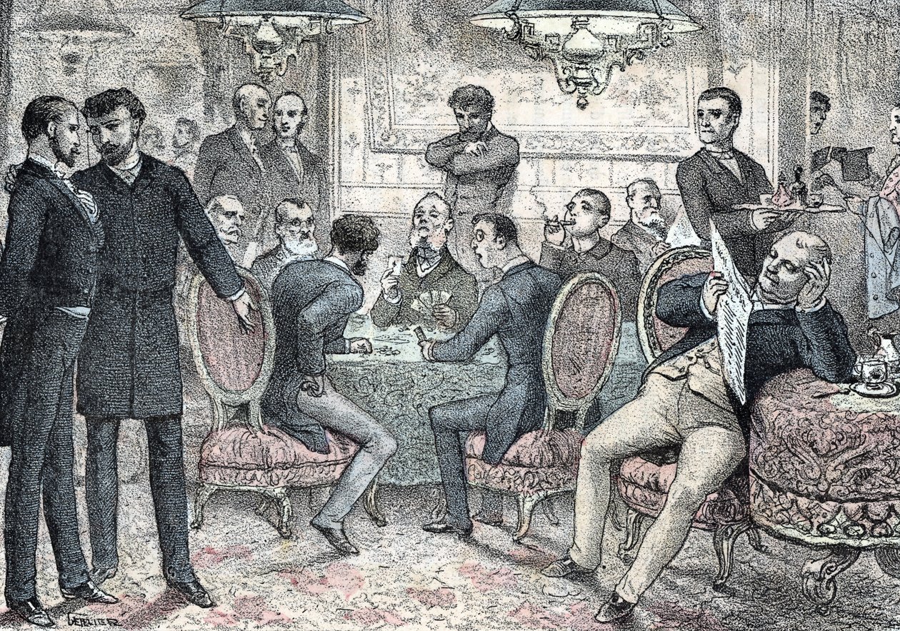 Société et vie sociale : club masculin de jeux et de paris Gravure de 