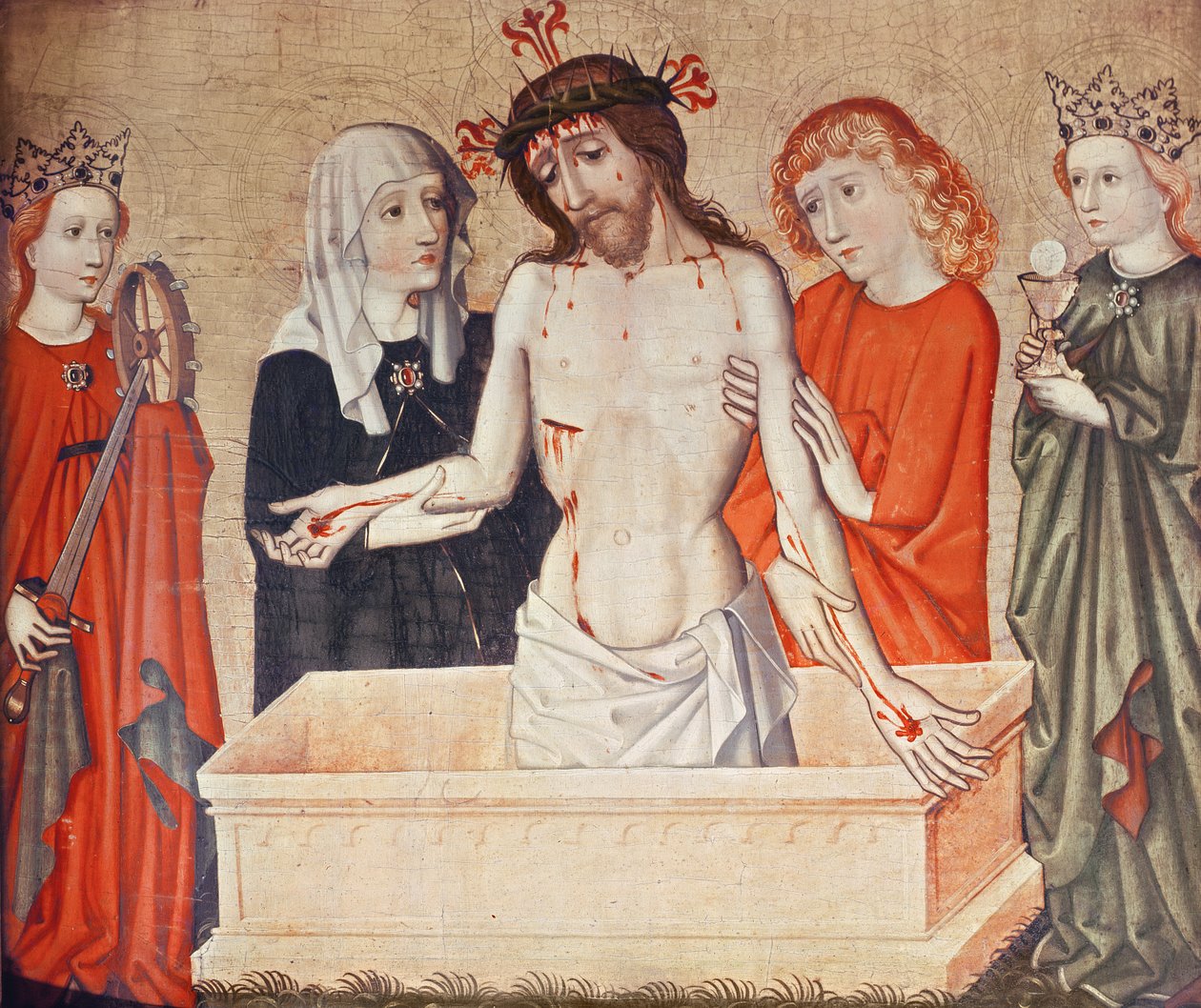 Christ au sépulcre, soutenu par sa mère et Saint Jean - German School