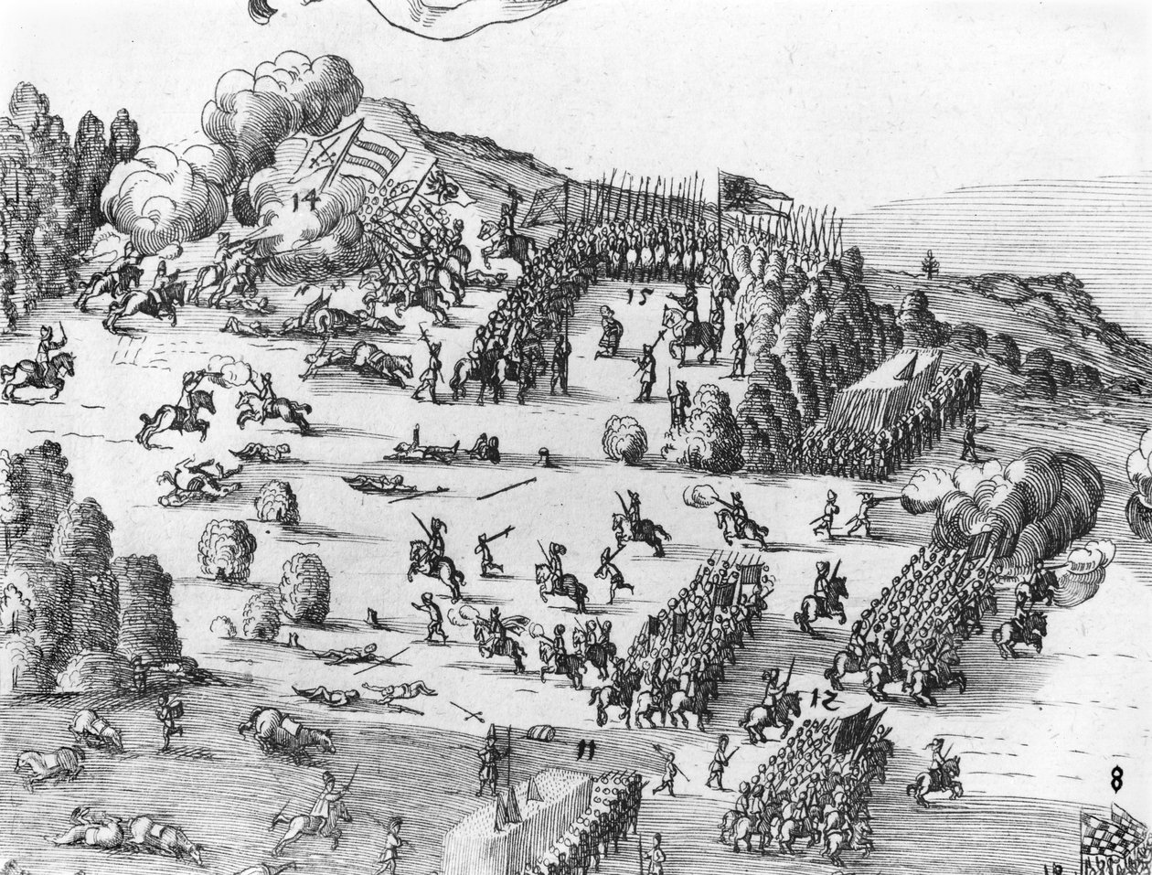 Vue générale de la bataille de Mühlberg, détail, 24 avril 1547 - German School
