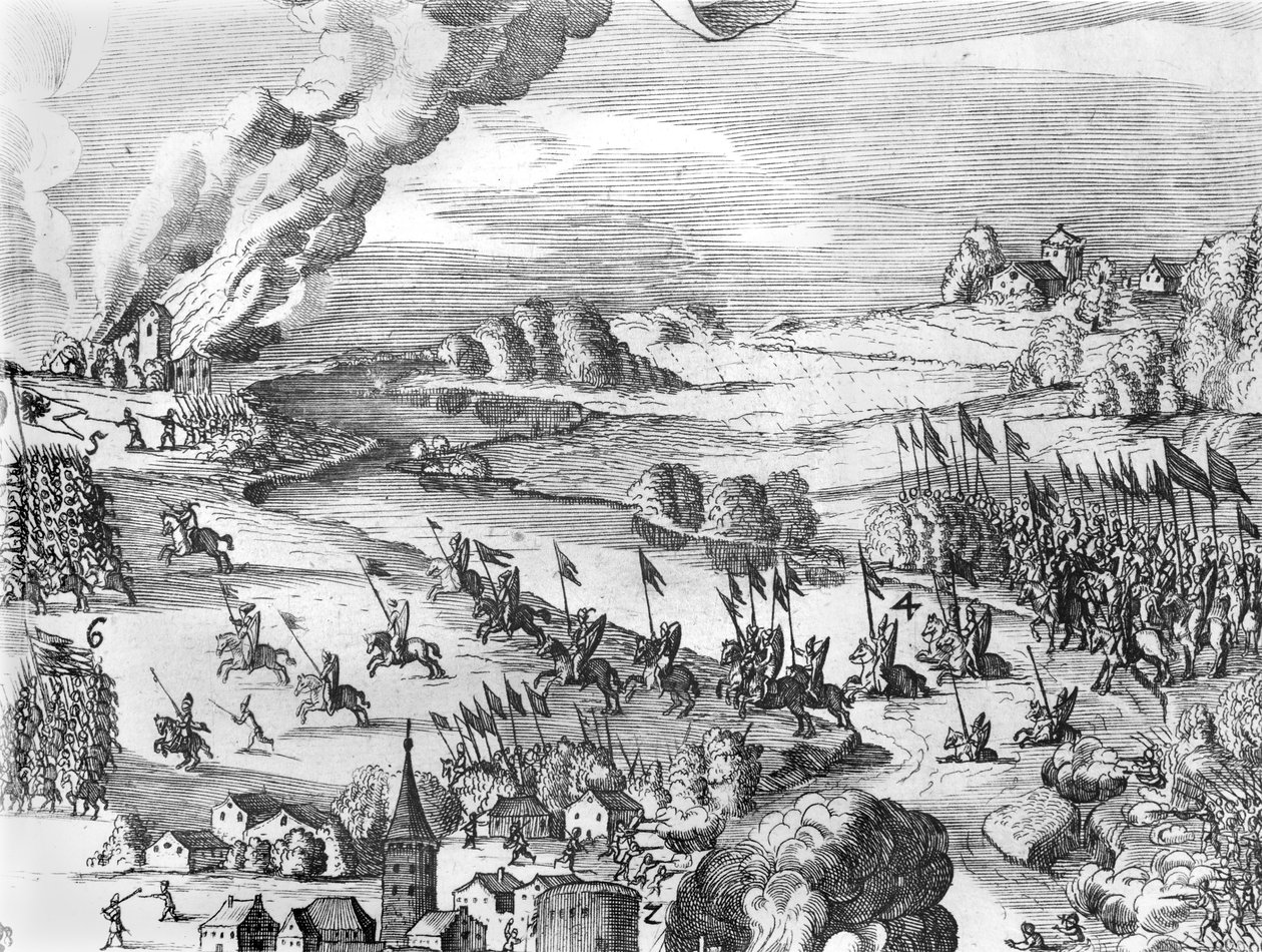 Vue générale de la bataille de Muhlberg (détail), 24 avril 1547 - German School