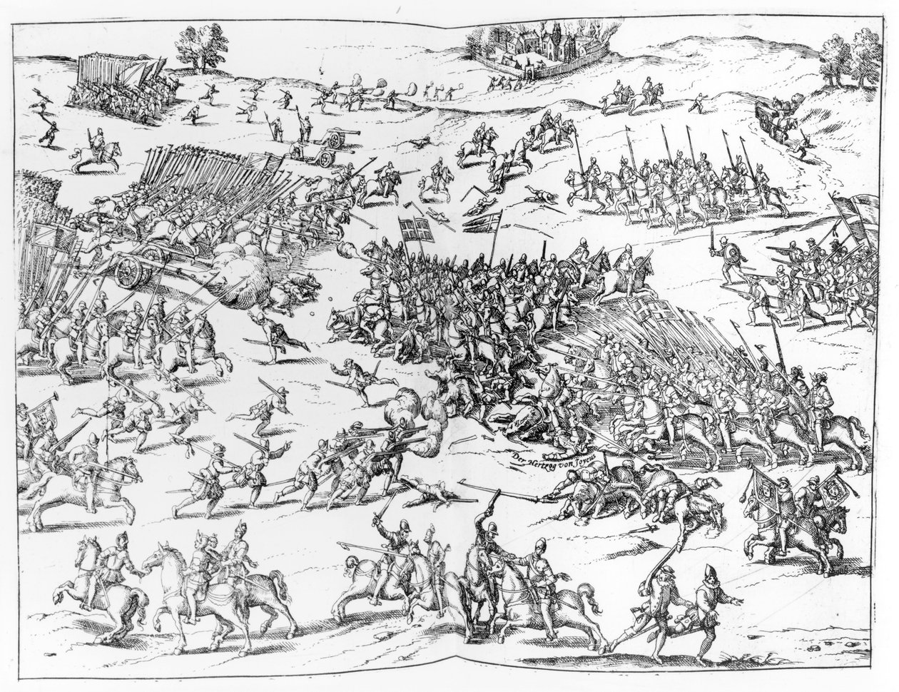 La bataille de Courtrai entre les Français et les Flamands en 1580 - German School