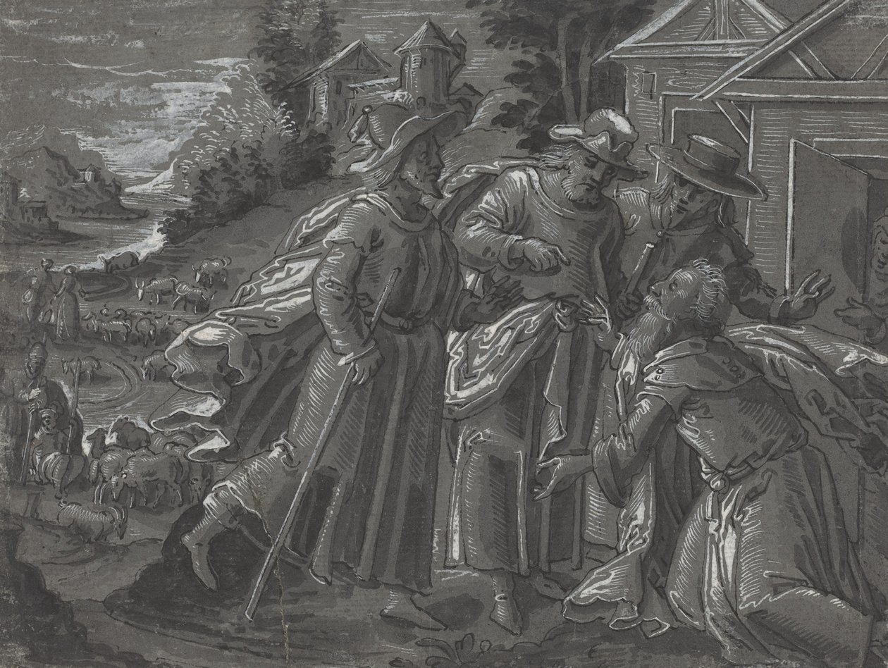 Abraham recevant les anges [verso] - German 16th Century