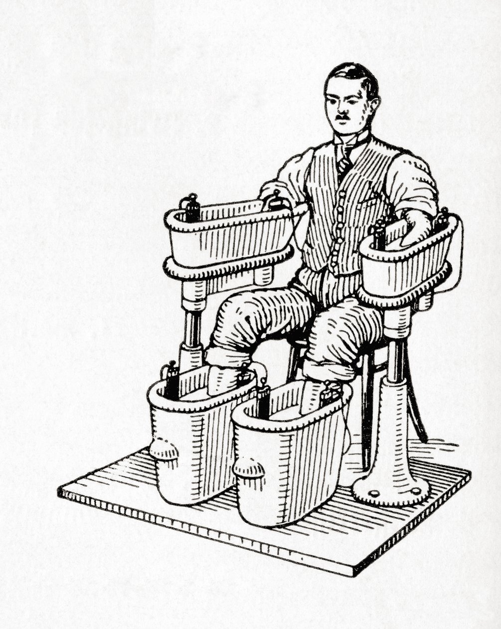 Bain galvanique du 19e siècle ou bain à quatre cellules de Schnee, tiré du Meyers Lexicon, pub. 1927 (imprimé) - German School