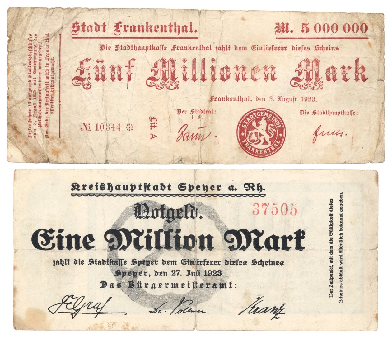 Billets de cinq millions et un million de marks, 1923 - German School