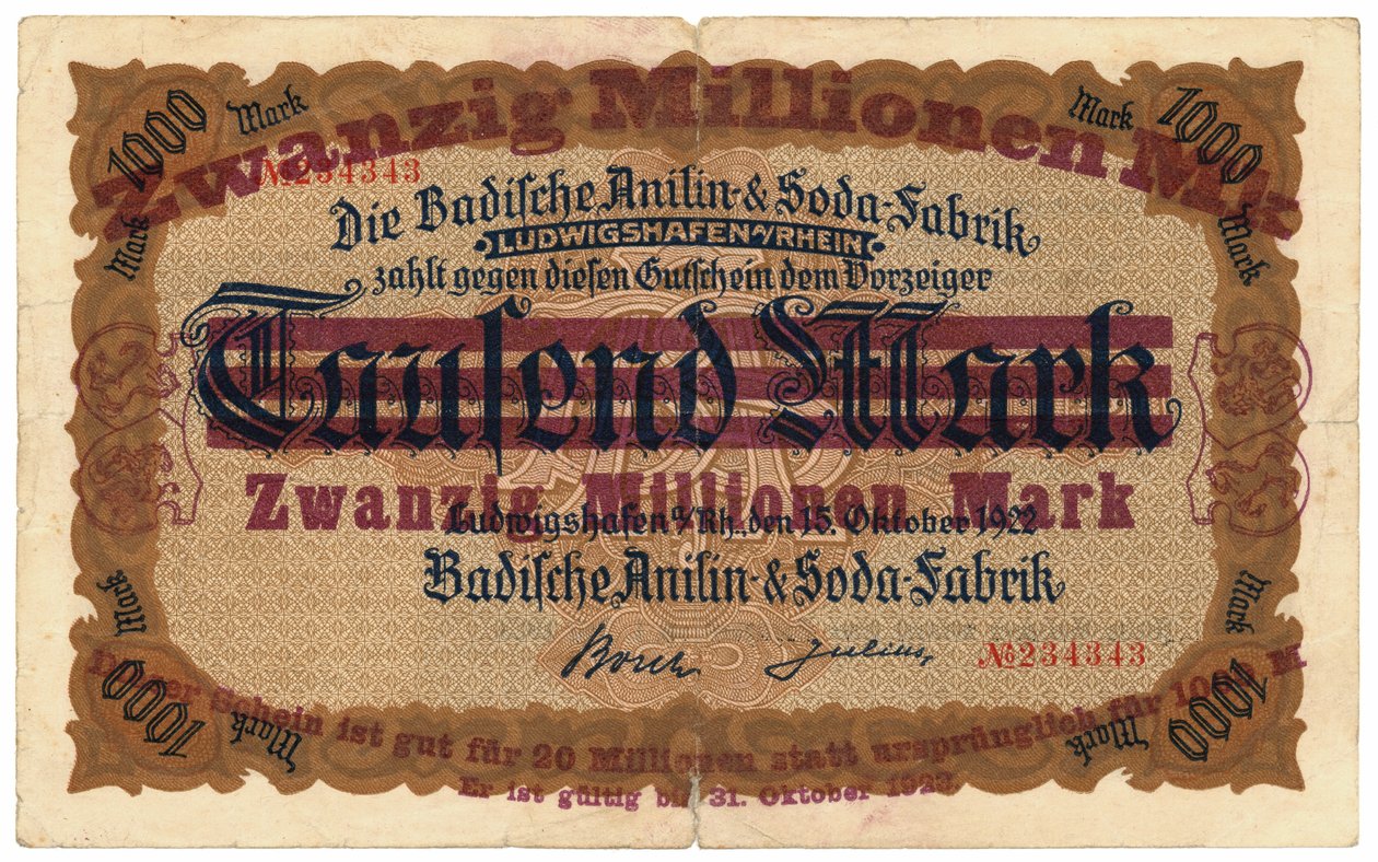Un billet de vingt millions de marks, 1922 - German School
