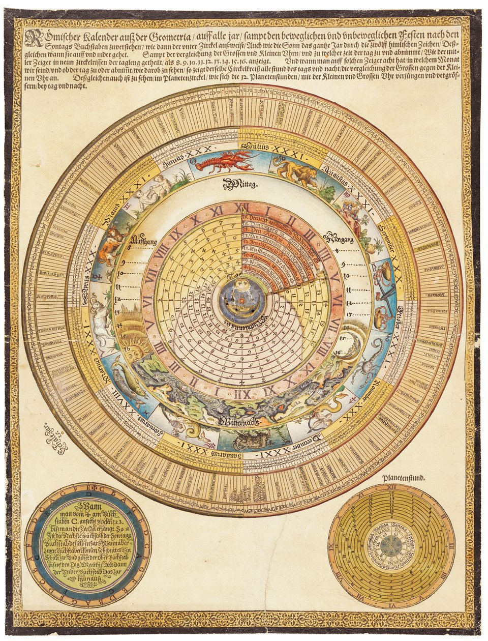 Calendrier mural avec volvelle, 16e siècle - German School