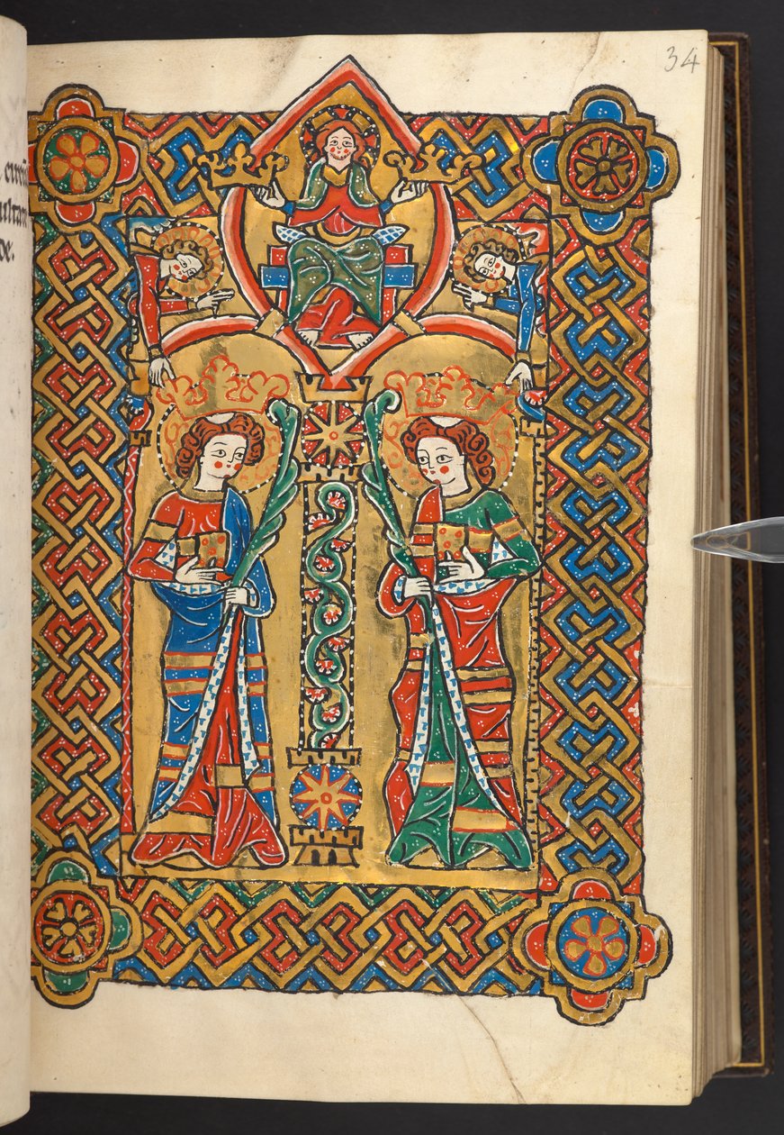 Le Christ et les anges couronnent deux saints monastiques - German School