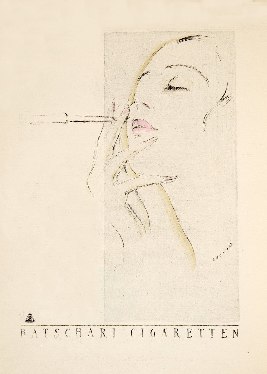 Publicité pour "Batschari Cigaretten", tirée de Styl, publié en 1922 (impression sur pochoir) - German School