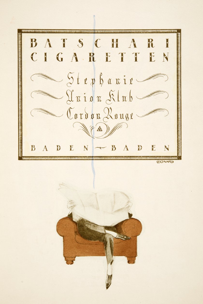 Publicité pour "Batschari Cigaretten", tirée de Styl, publié en 1922 (impression sur pochoir) - German School
