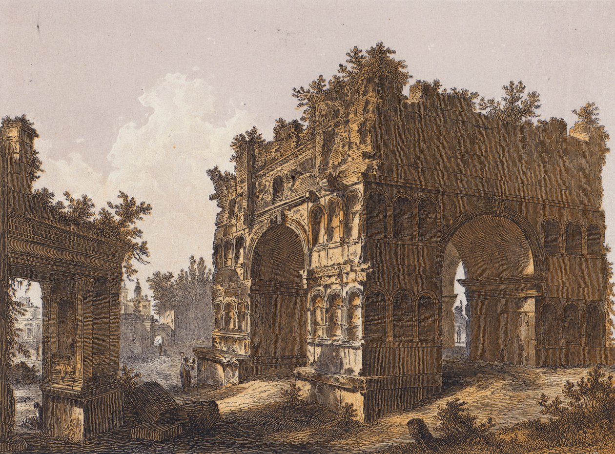 Arc de Janus, Rome (lithographie couleur) - German School