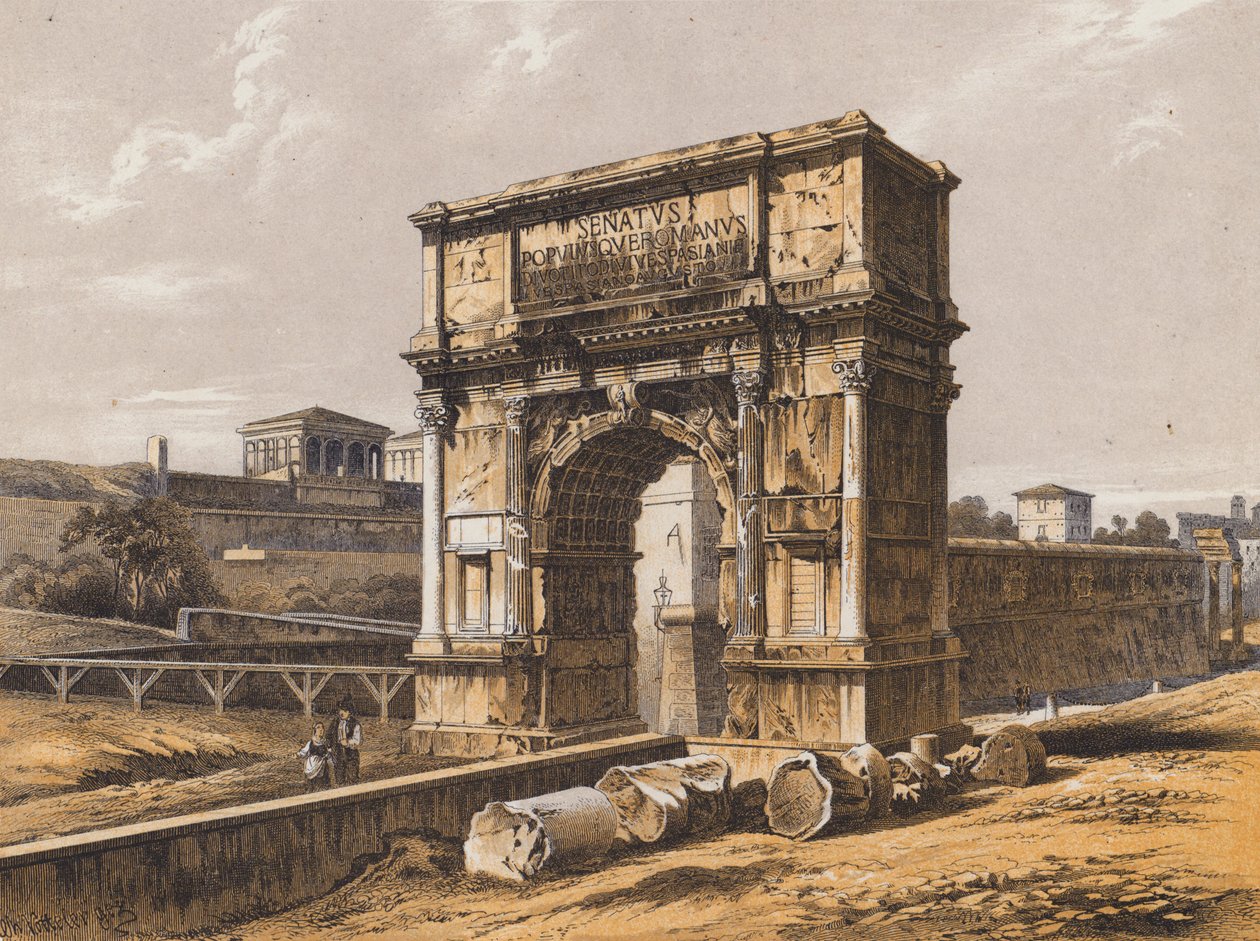 Arc de Titus, Rome (lithographie couleur) - German School
